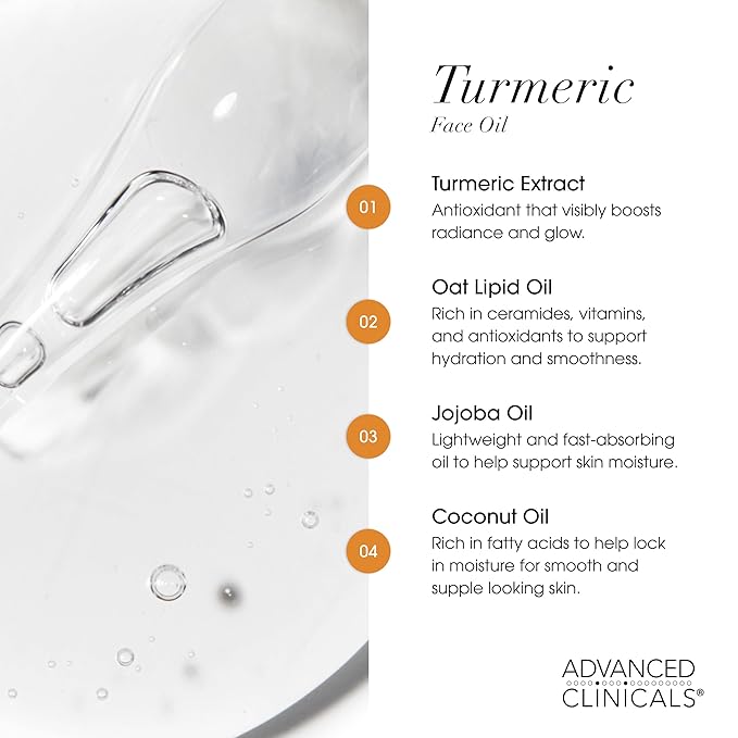 Advanced Clinicals Turmeric Oil Serum For Face | Facial Skin Care Serum With Jojoba + Coconut Oil To Improve Appearance Of Dark Spots & Uneven Skin Tone | Antioxidant Dry Skin Moisturizer, 1.8 Fl Oz-GlimoraGlow