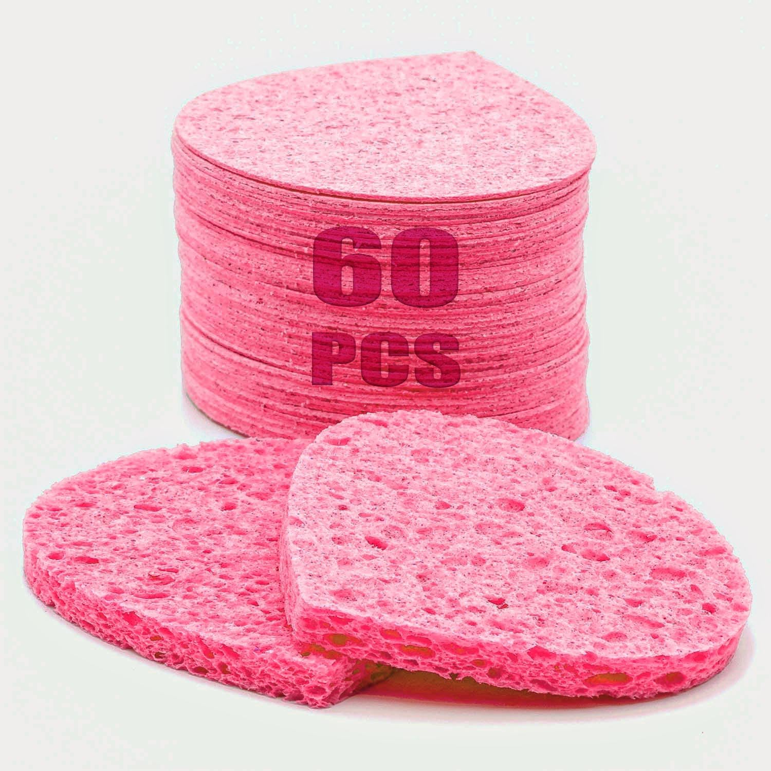 60-Count Compressed Facial Sponges | Makeup Remover Sponge | 100% Natural Cosmetic Spa Sponges for Facial Cleansing | Exfoliating Mask | Face Scrubber (Drop)-GlimoraGlow