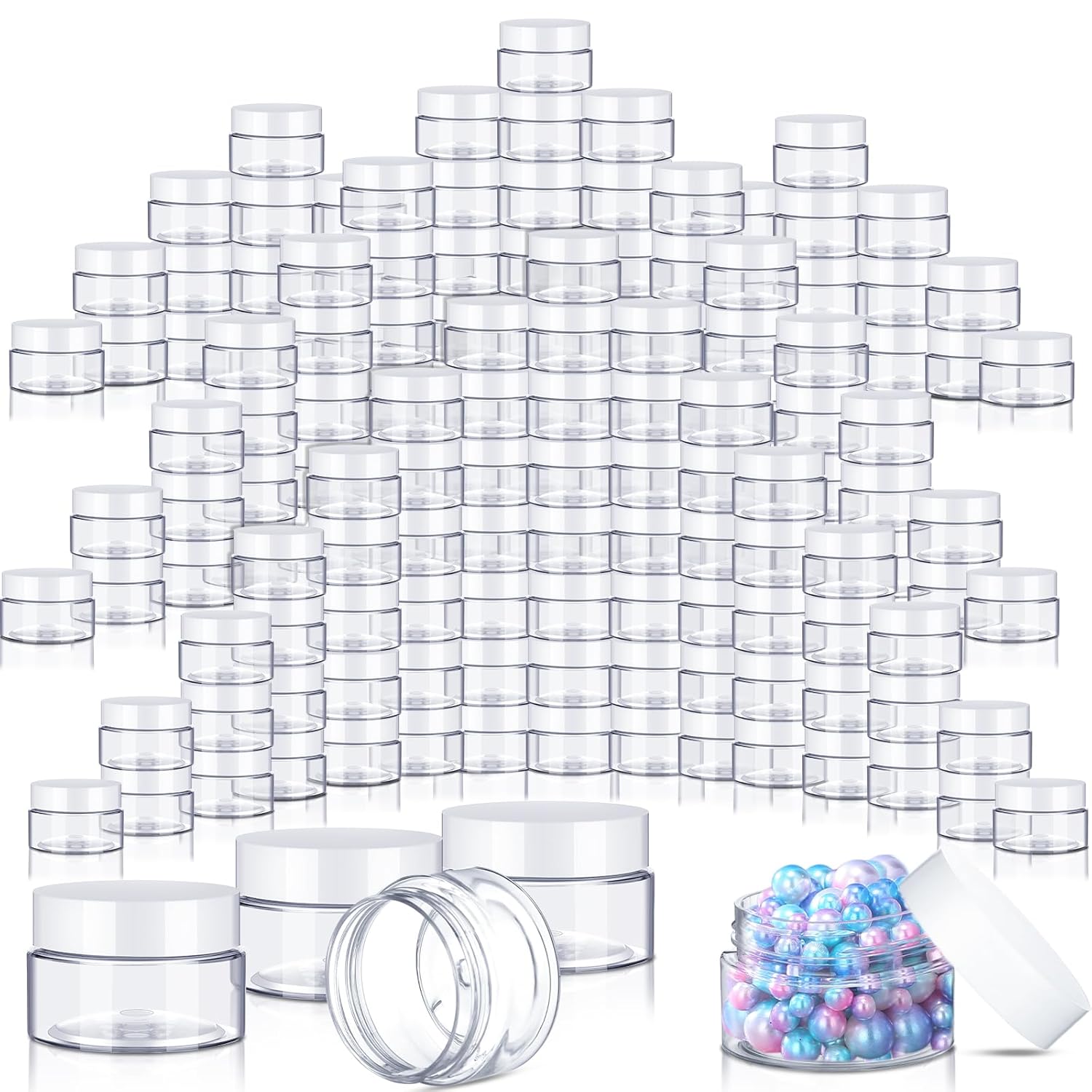 200 Pcs 1 oz Empty Bulk Plastic Container Jars with Lid Leak Proof Round Plastic Jars Small Cosmetic Travel Containers for Storage Makeup Creams Lotion Ointments, White-GlimoraGlow