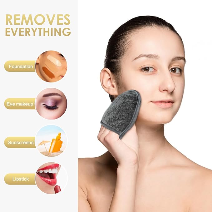 SINLAND Reusable Makeup Remover Pads For Face,Eye,Lips Microfiber Gentle Facial Cleansing Cloths for All Skin Types Friendly for Makeup Remover With Laundry Bag 5.1inchx3.93inch Grey Pack of 12-GlimoraGlow