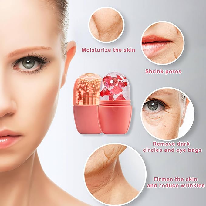 XHJRI Ice Face Roller Massager,Ice Cube Roller for Face, Eyes and Neck Naturally Conditioning and Skin Care,De-Puff Eye Bags,Reduce Migraine Pain,Reusable Massage Silicone Ice Mold (New Pink)-GlimoraGlow