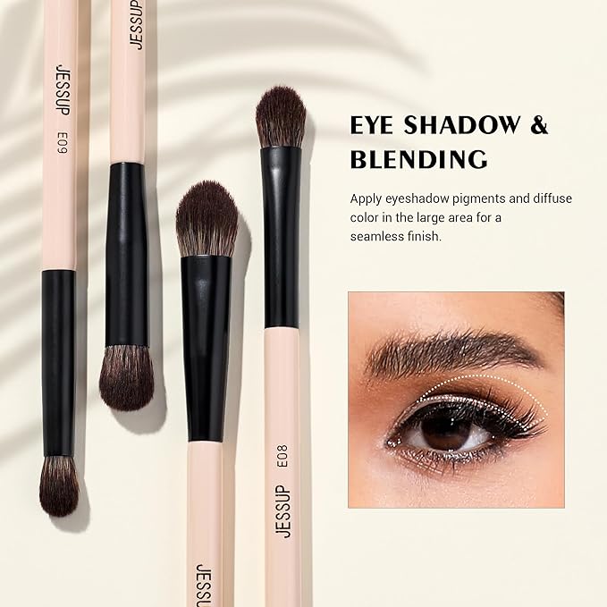 Jessup Makeup Brushes 5pcs Double Ended Eyeshadow Brush Contour Blending Eyeliner Eye Shader Brush, Vegan Fiber Precision Eye Brush Set Peach Dust T509-GlimoraGlow