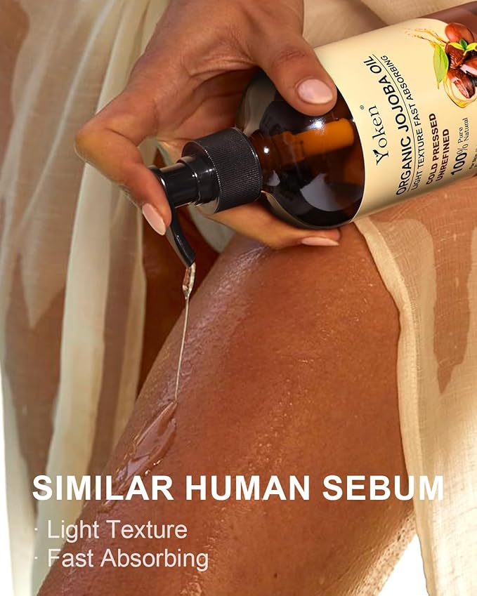 Yoken Organic Jojoba Oil Glass Bottle 16 fl oz, USDA Certified 100% Pure & Natural Jojoba Oil for Hair, Skin & Face, Cold Pressed Unrefined Hexane Free, Deeply Moisturizing Body Serum for Gua Sha-GlimoraGlow