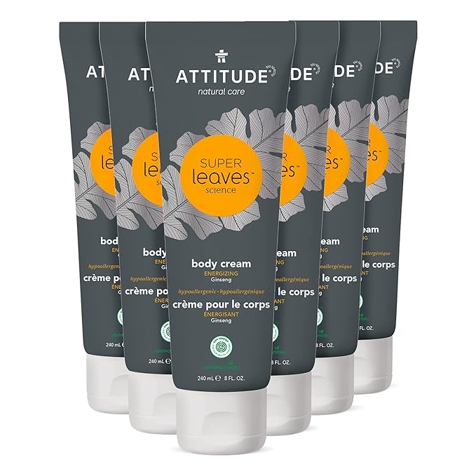 ATTITUDE Body Cream, EWG Verified Moisturizer, Vegan Moisturizing Products For Dry Skin, Dermatologically Tested, Ginseng and Grapeseed Oil, 8 Fl Oz (Pack of 6)-GlimoraGlow