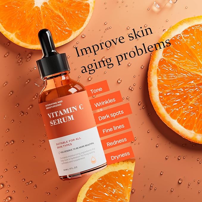 Vitamin C Serum For Face-Anti Aging & Wrinkle Facial Serum With Vitamin C,Sodium Hyaluronate,Vitamin E And More,Skin Brightening Serum For Dark Spots,Fine Lines & Dull Skin,1 Fl Oz-GlimoraGlow