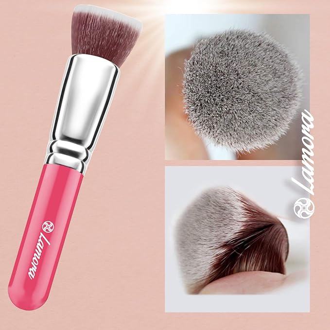 LAMORA Foundation Brush for Liquid Makeup - Kabuki Face Brush for Cream, Powder, Blush, and Concealer - Flat Top Blending, Buffing, Stippling Brush-GlimoraGlow