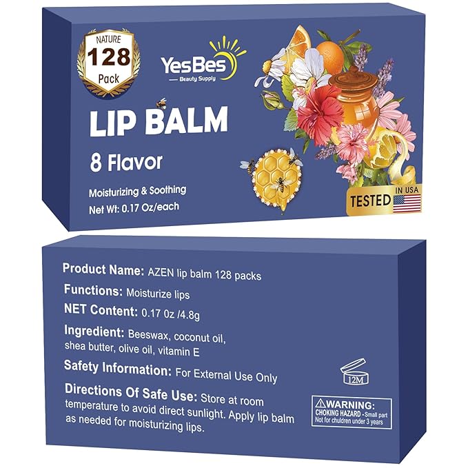 128 Pack Lip Balm, Natural Lip Balm Bulk with Vitamin E and Coconut Oil, Moisturizing Lip Balm for Dry Cracked Lips, Lip Balm for Stocking Stuffers - 8 Flavors-GlimoraGlow