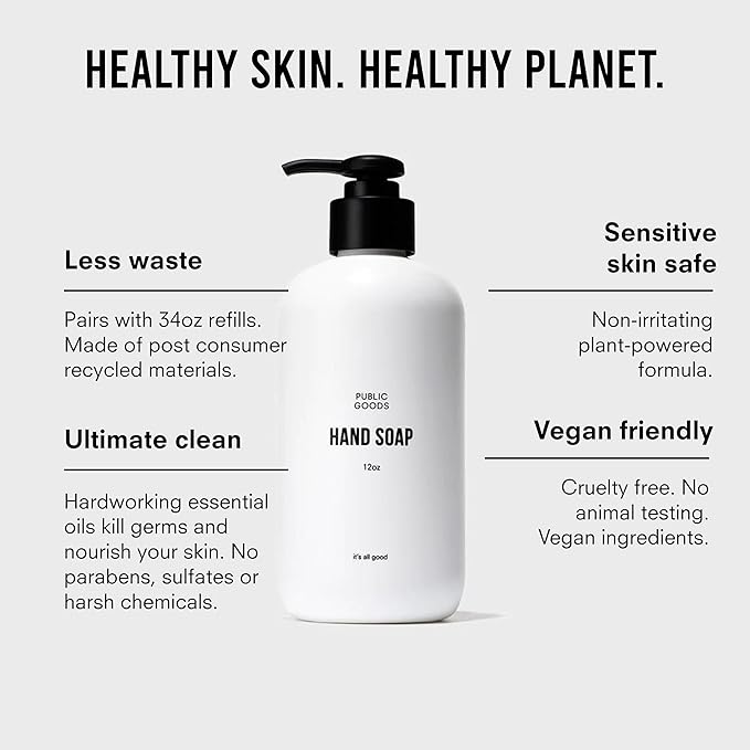 Public Goods Hand Soap | Cleansing Soap for Kitchen & Bathroom | Made with Natural Essential Oils | Paraben & Sulfate Free | Vegan Friendly | Made in Canada | 12 Fl Oz Bottle with Dispenser Pump-GlimoraGlow