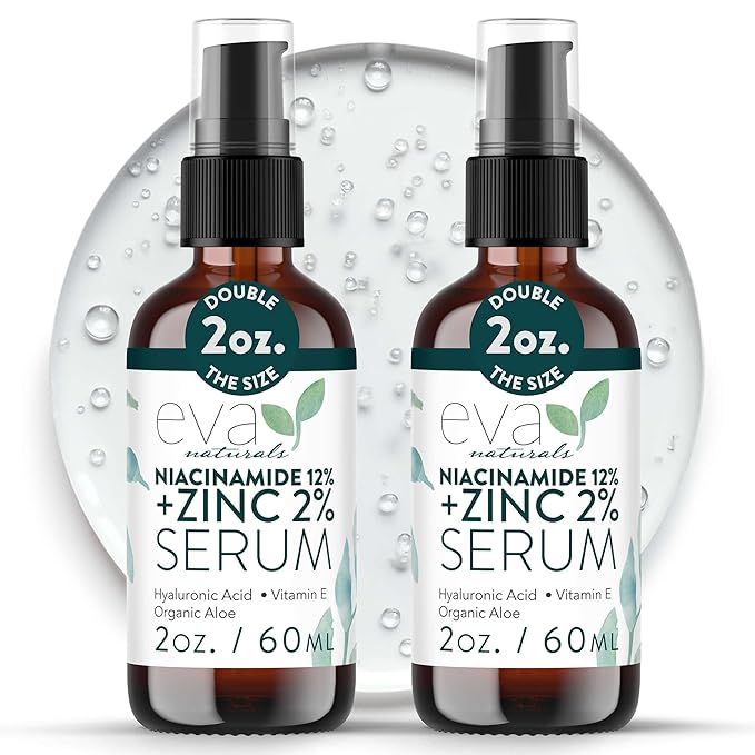 Eva Naturals Niacinamide 12% + Zinc Serum for Face – Dark Spot Remover, Pore Minimizer, Redness Relief, Hydrating Vitamin B3 with Botanical Hyaluronic Acid, Anti-Aging Serum for Clear Skin (2 Pack)-GlimoraGlow