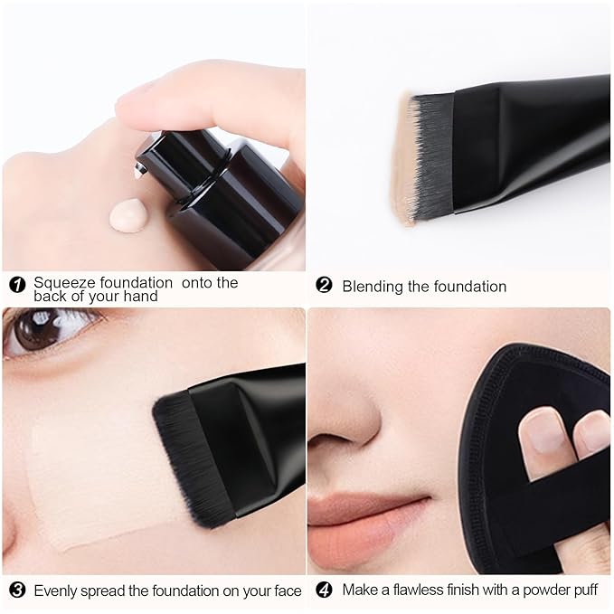 2Pcs Flat Foundation Brush,Face Mask Brush Makeup Spatula Facial Brush for Liquid Foundation Mask,Premium Face Korean Makeup Brush for Blending Cream (Black&Silver)-GlimoraGlow