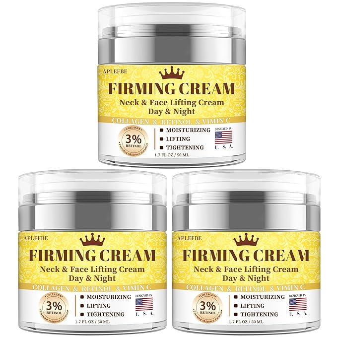 3% Retinol Cream Face Moisturizer, Anti Aging Neck Firming Cream with Collagen, Day & Night Face Cream with Hyaluronic Acid, Lifting & Tightening Wrinkle for Women & Men, 1.7 FL OZ, 3PC-GlimoraGlow