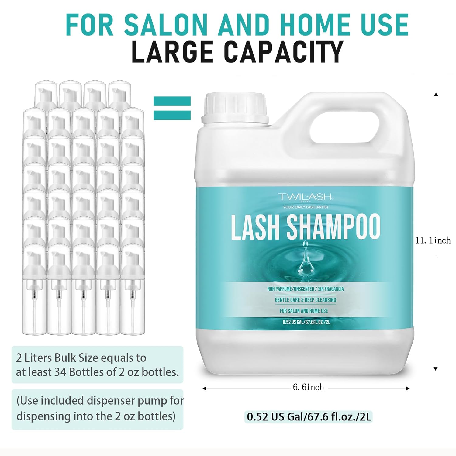 Lash Shampoo Bulk, Eyelash Cleanser for Extensions 2 Liters, Dispenser Pump, Safe Makeup Remover, Non-irritating or Burning Eyelid Foaming Cleanser for Professional Salon and Home Use (Unscented-2L)-GlimoraGlow