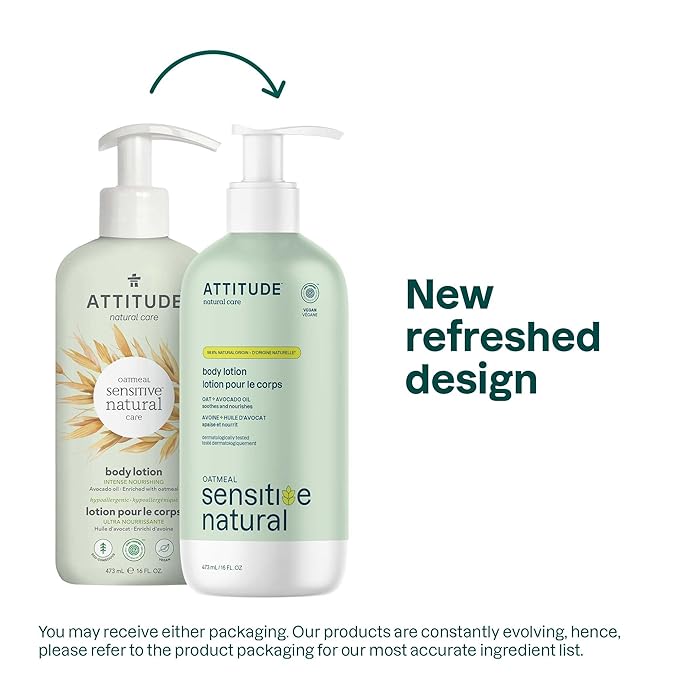 ATTITUDE Body Lotion for Sensitive Skin with Oat, EWG Verified, Dermatologically Tested, Vegan, Avocado Oil, 16 Fl Oz-GlimoraGlow
