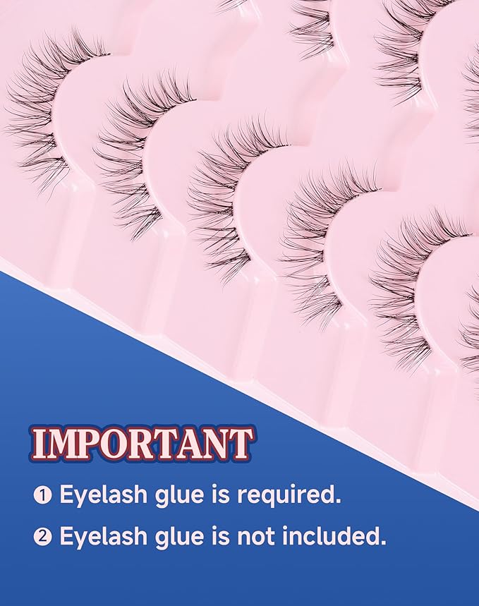 Lashes Natural CLear Band Wispy False Eyelashes Natural Look Flared Strip Eyelash False Eye Lash Soft 7 Pairs Everyday SF-02-GlimoraGlow