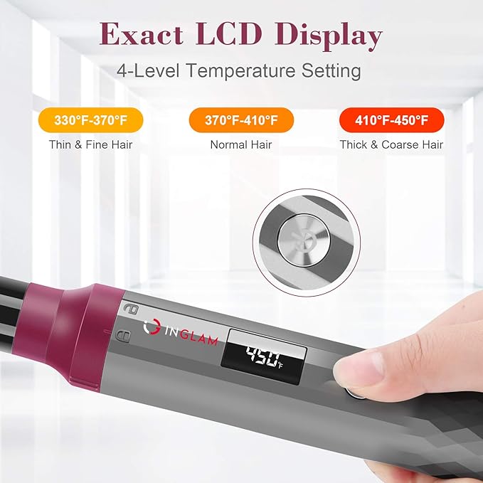 IG INGLAM Curling Iron Wand Set, 8 in-1 Interchangeable Ceramic Barrels with Infrared, Cucurbit, Tapered, Extended, 1in, 1 1/4 in, 3/4in Barrels and Clips-GlimoraGlow