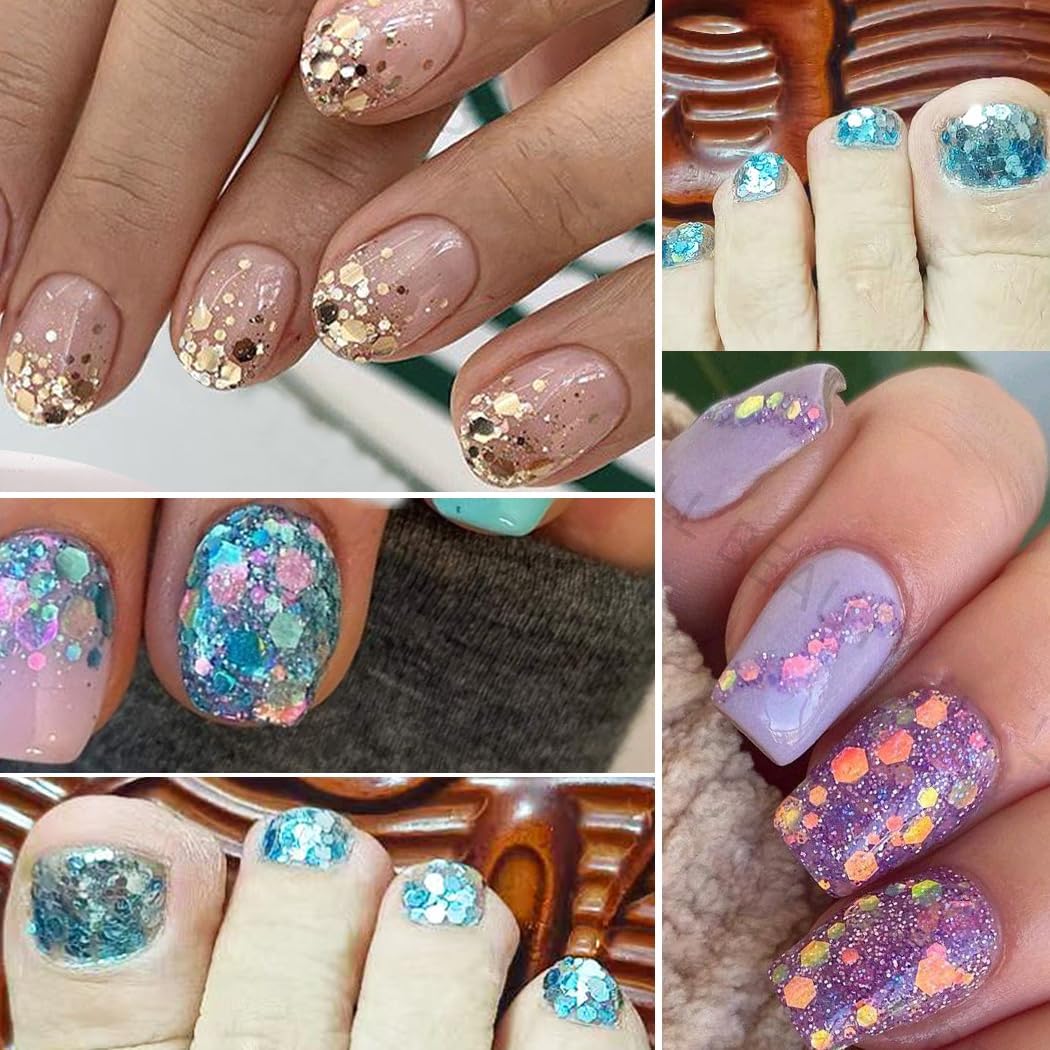 2 Boxes 24 Colors Chameleon Holographic Glitter Mermaid Nail Art Sequins 3D Flakes Laser Gradient Nail Glitter Design Shiny Glitters Powder Accessories for Women Manicure DIY Decorations-GlimoraGlow