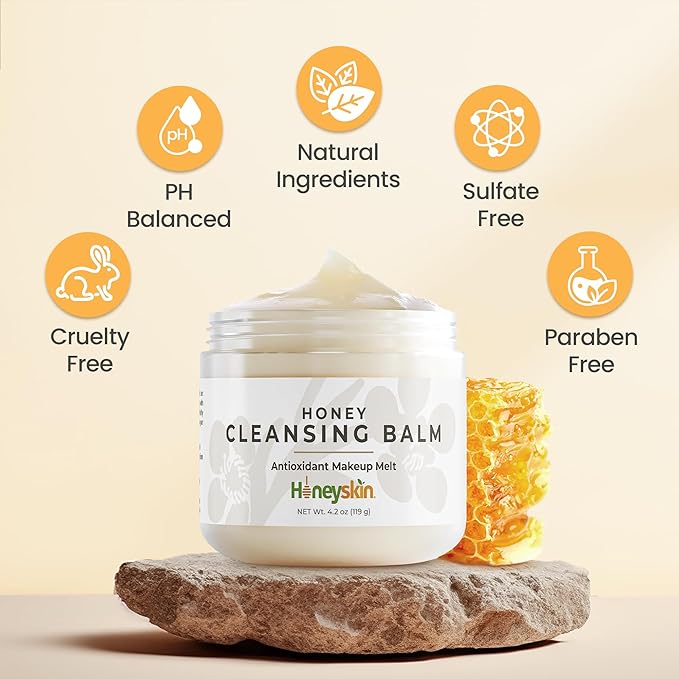 Honey Cleansing Balm Makeup Remover - Face and Eye Makeup Remover for Sensitive Skin Face Wash - Hydrating Facial Cleanser and Gentle to Face Makeup Melting Balm (4oz)-GlimoraGlow