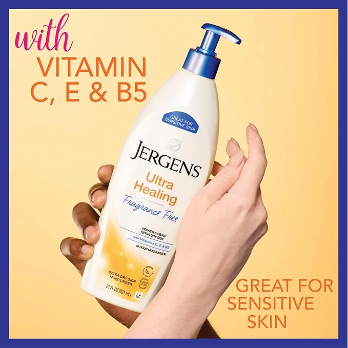 Jergens Ultra Healing Dry Skin Lotion, Hand and Body Moisturizer for Quick Absorption into Extra Dry Skin with Hydralucence Blend, Vitamins C, E and B5, White, 21 oz-GlimoraGlow