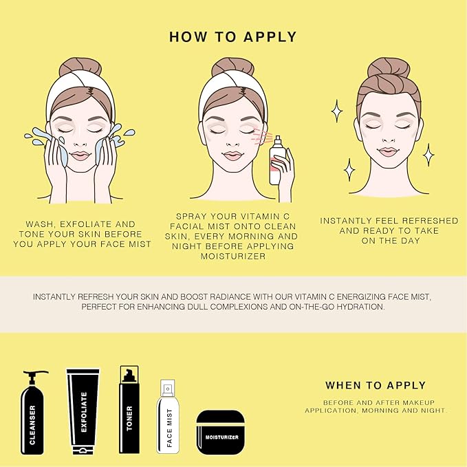 Vitamin-C Face Mist & Setting Spray for All Skin Types - Hyaluronic Acid, Aloe Vera & Rose Water - Skin Brightening, Anti-Aging, Moisturizing, Pore Minimizing - 4 Fl Oz-GlimoraGlow