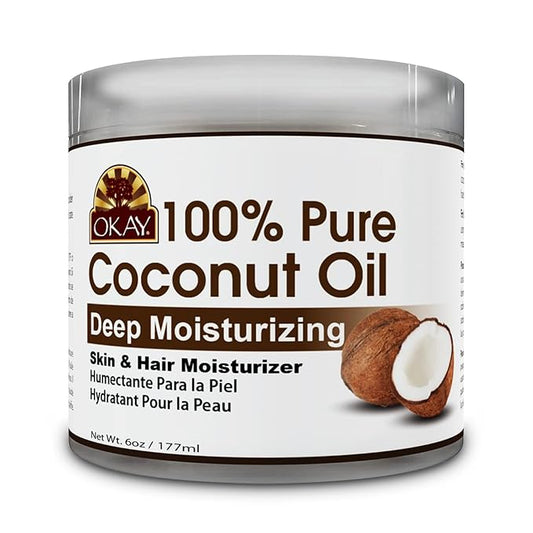 Okay 100% Pure Coconut Oil for Hair & Skin - Coconut Oil for Women & Men, Perfect for Hair & body, Natural Massage Oil & Moisturizer - 6 fl oz Jar (Pack of 1)-GlimoraGlow