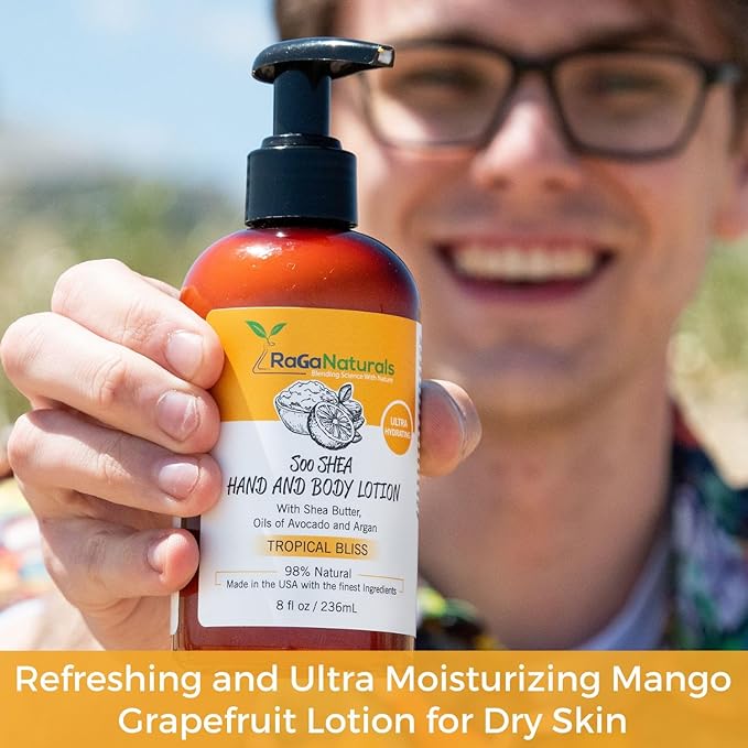 RaGaNaturals Natural Mango Shea Butter Lotion - Tropical Lotion with Vitamin E, B5, Argan & Avocado Oil - Refreshing, Hydrating & Nourishing Moisturizer - Vegan, Cruelty-Free & Paraben Free - 8 Oz-GlimoraGlow