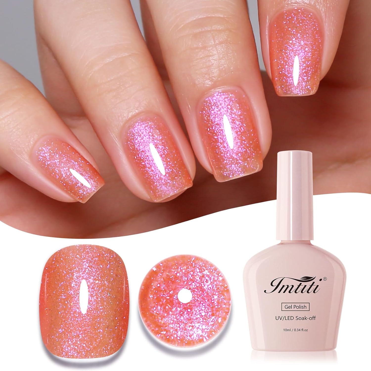 Imtiti Glitter Gel Nail Polish, Coral Iridescent Glitter Gel Polish Diamond Shimmer Sparkle Soak Off UV LED Nail Gel Polish spring summer Manicure 10ML-GlimoraGlow