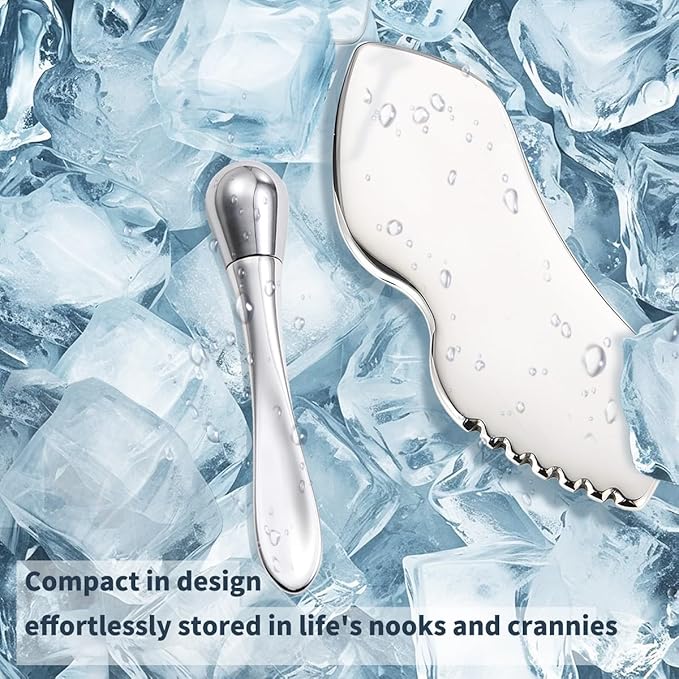 Stainless Steel GuaSha Tool & Eye Cream Applicator Facial Tools, Metal Detail Guasha for Face Neck, Eye Massager Tool, Lymphatic Drainage Face Massage Tool, Skin Care Gift-GlimoraGlow