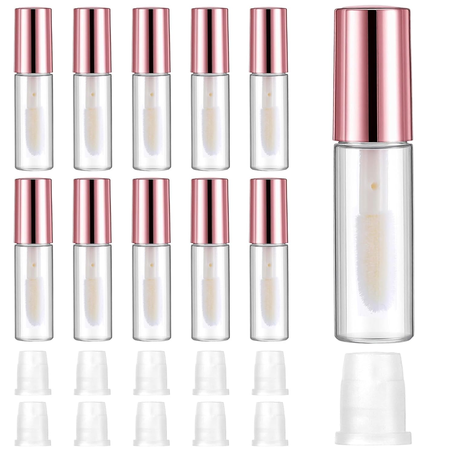 10 Pcs Empty Lip Gloss Tubes, 1.2ml Mini Refillable Lip Balm Bottles with Rubber Insert and Brush Clear Plastic Lip Balm Gloss Containers for Samples Lips Balms Travel Split and DIY Makeup-GlimoraGlow