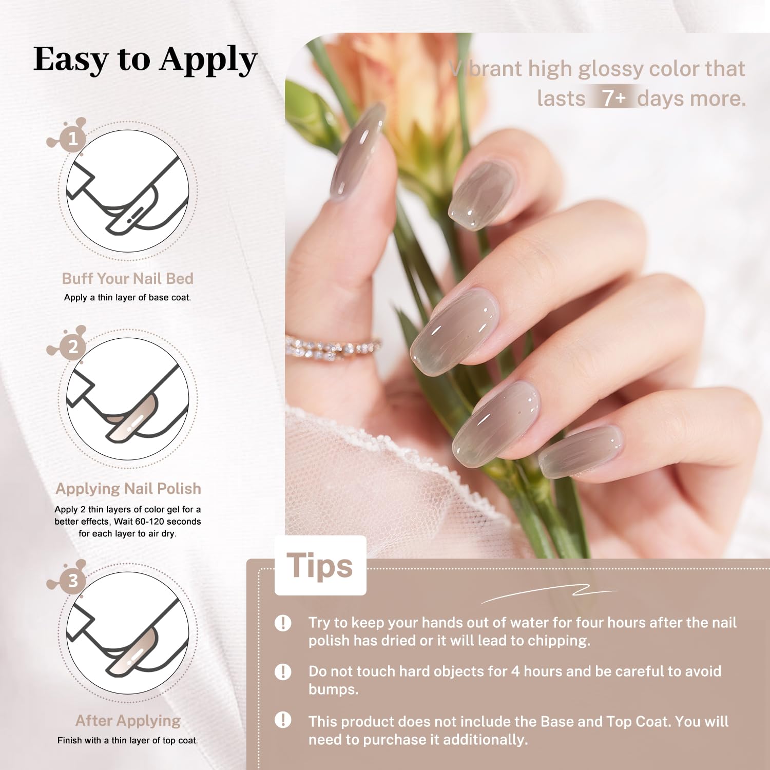 16.5ml Jelly Nude Brown Nail Polish Large Volume Quick Dry Nail Polish, Long Lasting Shine, Fingernail Toenail Nail Art DIY Home Travel Nail Art Gift-GlimoraGlow