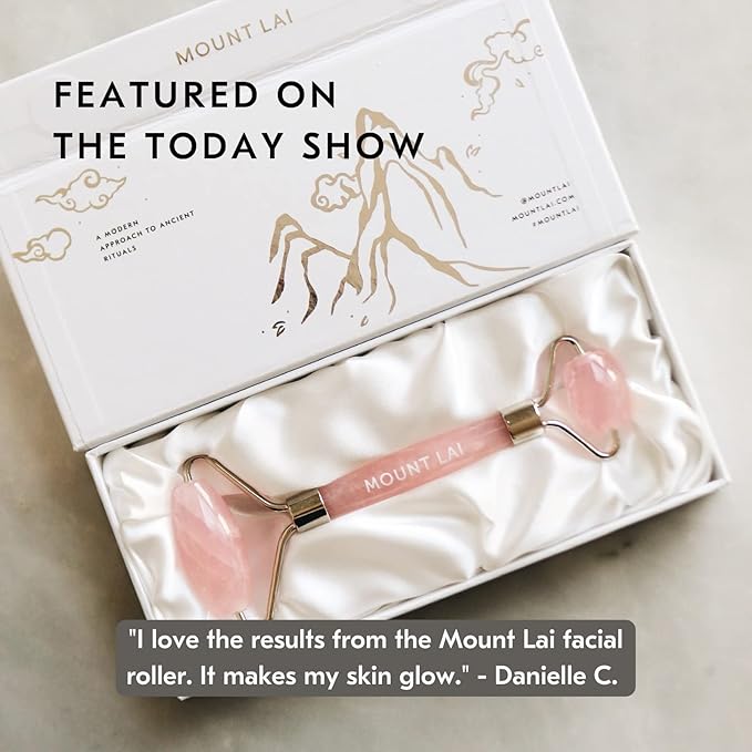 Mount Lai De-Puffing Rose Quartz Facial Roller – The Stone of Love, Certified Rose Quartz Face Roller for Anti-Aging, Soothing & Radiant Skin, Facial Massager Tool for Self-Care Ritual-GlimoraGlow
