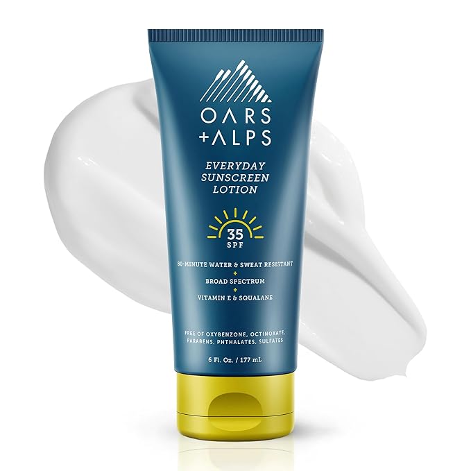 Oars + Alps Sunscreen Body Lotion for Everday Use, SPF 35 Body & Face Sunscreen Lotion, Infused with Aloe Leaf & Vitamin E, No White Residue, Water & Sweat Resistant, All Skin Types, Lightweight, 6oz-GlimoraGlow