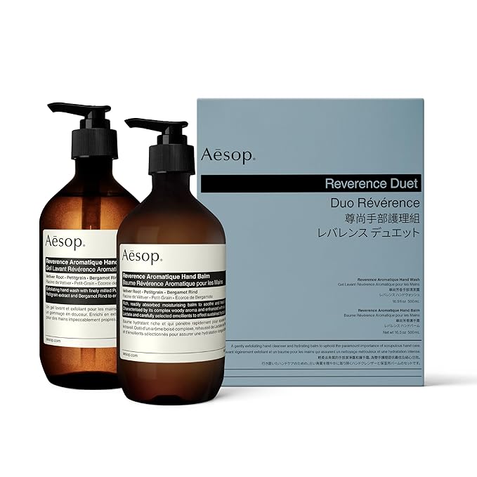 Aesop Reverence Aromatique Duet | Skin Softening Hand Wash & Hand Balm | Woody, Earthy, Smoky | Vetiver Root, Petitgrain, Bergamot Rind | 16.9 oz / 500 mL-GlimoraGlow