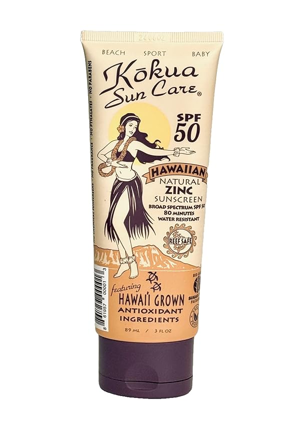 Kokua Sun Care SPF 50/80 Lotion Hawaiian Reef Safe Non Nano Zinc Oxide Sunscreen for Face & Body, Moisturizing Sun Protection Cream, Mineral Water Resistance, Cruelty Free, Natural Vegan Formula-GlimoraGlow