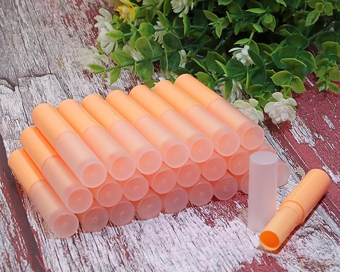 0.14oz Empty Flavored Lip Balm Container Tubes Plastic Homemade Moisturizing Lip Stick with Caps Bulk Fit for Women Adult DIY Making Supplies, 25 Count (Orange)-GlimoraGlow