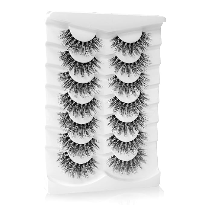 Onlyall False Eyelashes Natural Lashes Wispy Lashes Natural Look False Eyelashes Natural Flared Eyelashes False Eye Lashes Fluffy Lashes 7 Pairs A28-GlimoraGlow