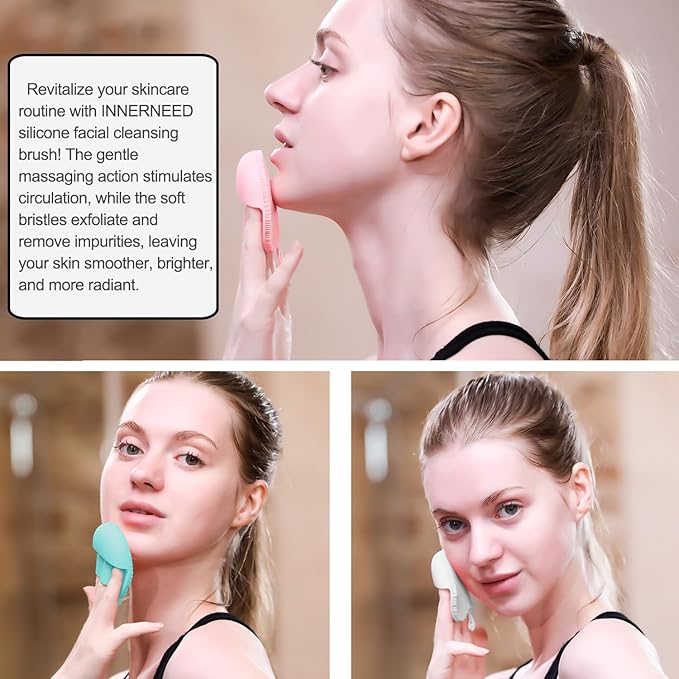 INNERNEED Soft Silicone Facial Cleansing Brush Set, Gentle Exfoliating and Massaging Face Scrubber Pad, Anti-Slip Design for Blackhead Removal and Skin Care (Pack of 3)-GlimoraGlow