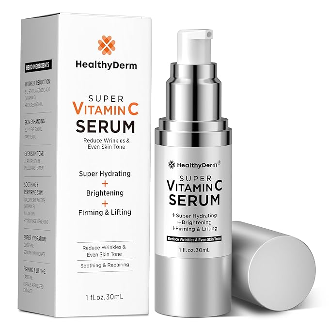 Super Vitamin C Serum for Women Over 70: Niacinamide, Vitamin C, Hyaluronic Acid, Peptides, Vitamin E, Caffeine, Bakuchiol, Hydrating, Lifting, Face Wrinkle & Age Spots Reduction-GlimoraGlow