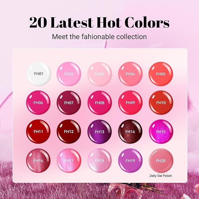 JODSONE 23 PCS Glitter Gel Polish with Soak off Base Coat Matte and Glossy Top Coat Glitter Red Pink Color High Shine and Fashion Gel Nail Polish Kit-GlimoraGlow