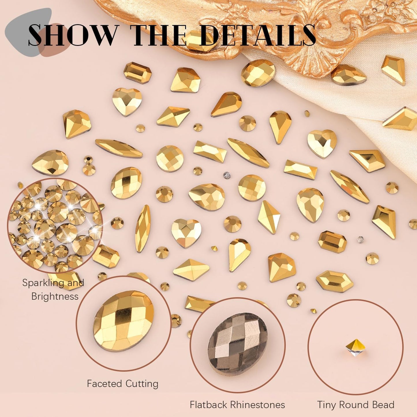 2060Pcs Mineral Gold Glass Nail Rhinestones 60Pcs Multi Shapes Flatback Nail Gems + 2000Pcs 1.5-4mm Round Crystal with Rhinestones Glue Gel, Manicure Nail Charms Diamond Gemstones for Nail Art-GlimoraGlow