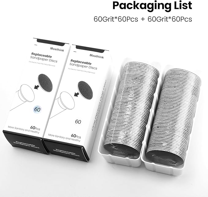 120pcs Replacement Sandpaper Refill Discs for Electric Foot File Callus Remover Tool for Men Women Dead Cracked Hard Skin (60 Grit+60 Grit)-GlimoraGlow