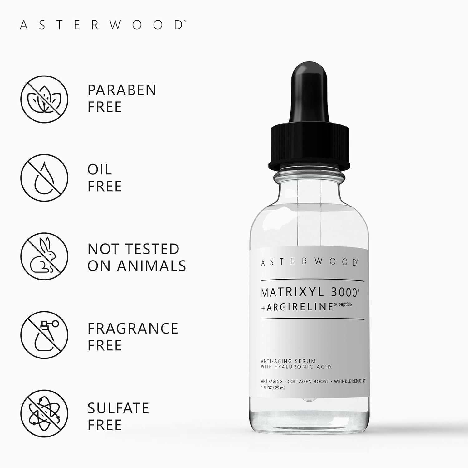 Asterwood Matrixyl 3000 + Argireline Serum for Face - Multi Peptide Serum with Hyaluronic Acid - Anti-Aging, Wrinkle Reducing, Collagen Boosting - Fragrance-Free - 1 Fl Oz-GlimoraGlow