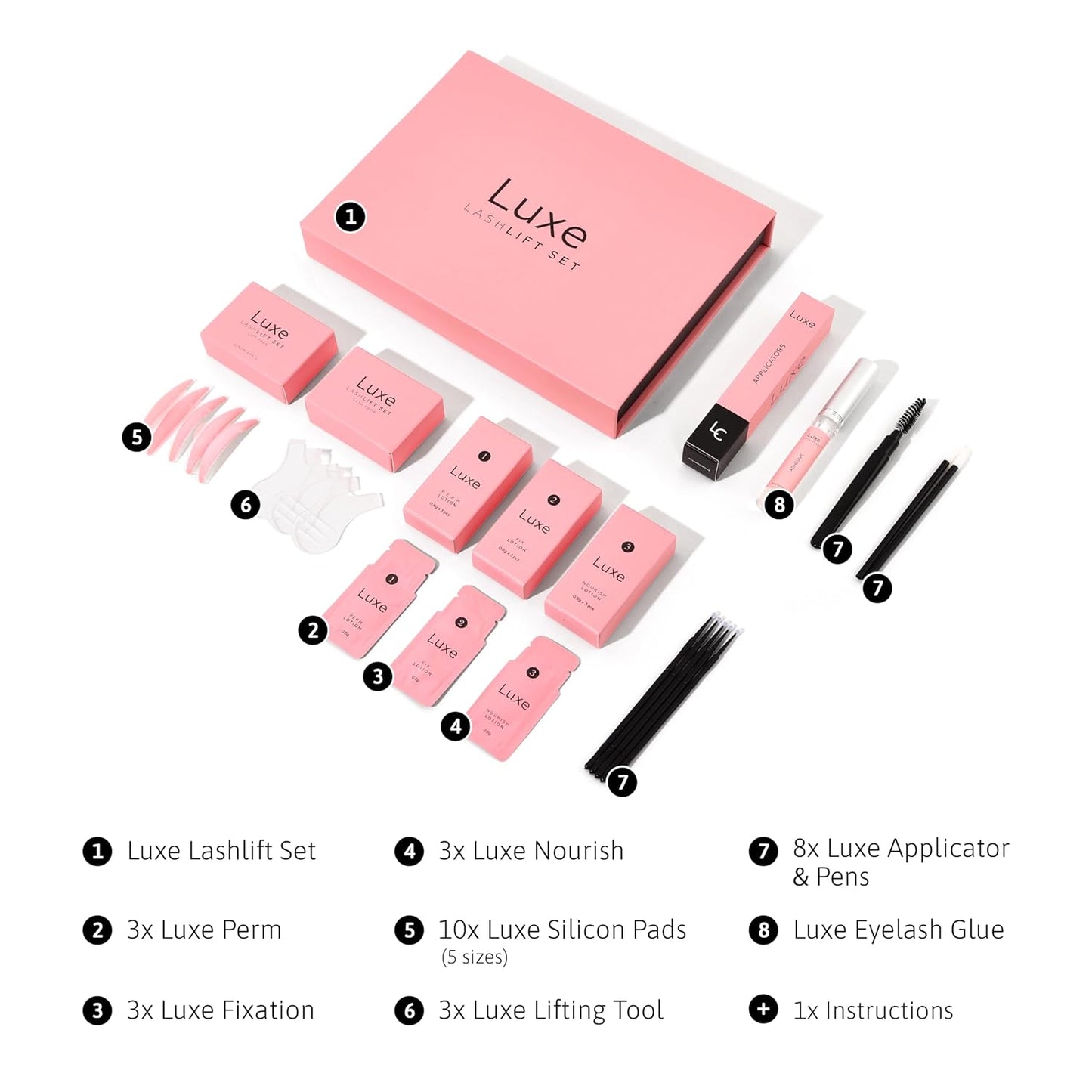 Luxe Cosmetics - Lash Lift Kit - Complete Set for Eyelash Lifting - New Pro Version - Easy to Apply and Long Lasting Finish - Professional Results up to 8 Weeks from Home- Includes 3 Applications-GlimoraGlow