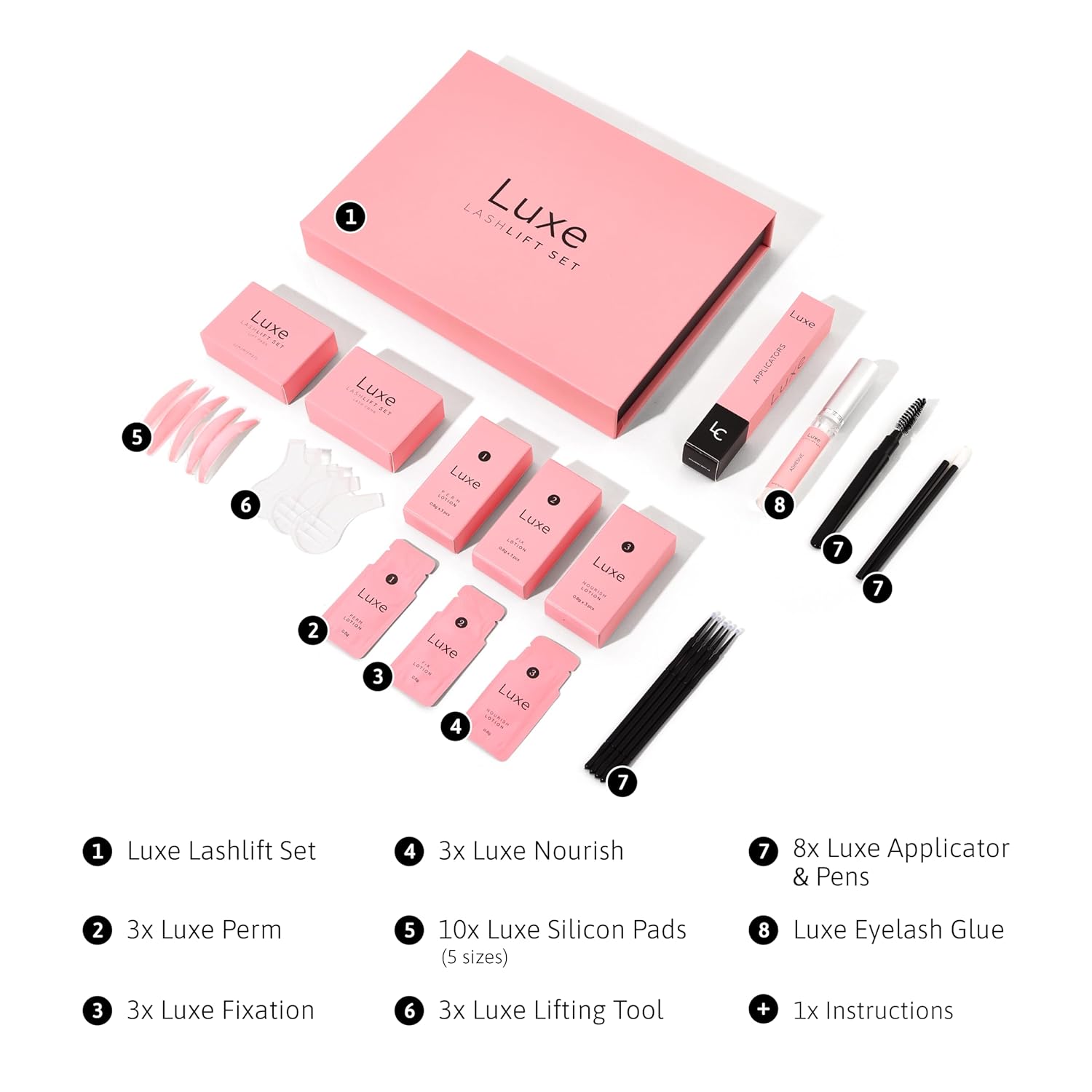 Luxe Lash Lift and Tint Kit – Professional Eyelash Lift and Tint Kit for At-Home Use – Keratin Lash Lamination, Lash Curling & Dye Kit – DIY Lash Perm and Tint Set – 3 Applications – Made in USA-GlimoraGlow