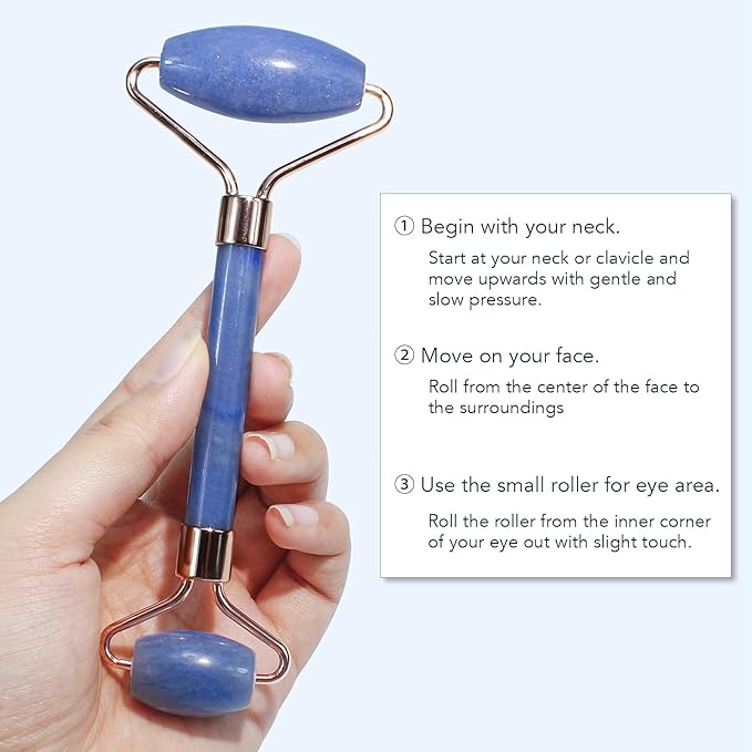 BAIMEI Jade Roller & Gua Sha, Face Roller, Facial Beauty Roller Skin Care Tools, Self Care Gift for Men Women, Massager for Face, Eyes, Neck, Relieve Fine Lines and Wrinkles - Blue-GlimoraGlow