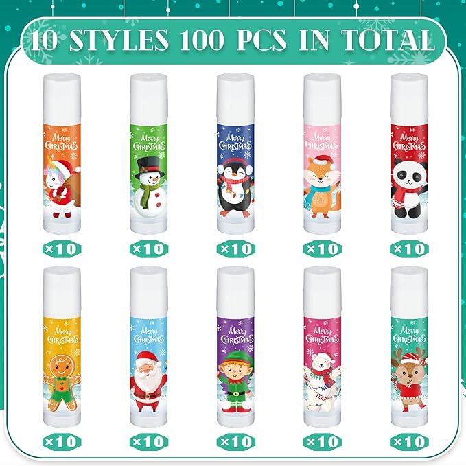 100 Pack Christmas Party Gifts Bulk Lip Balms Favors Bulk Christmas Stocking Stuffers Holiday Party Goodies Gifts Small Thank You Employee Appreciation Gifts for Women Men Coworkers Staff-GlimoraGlow