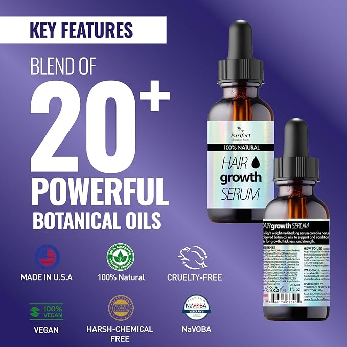 100 Natural Botanical Hair Growth Serum for Nourishing Hair Scalp and Protecting Hair loss, Moringa Camellia Rosemary Castor Tea Tree Peppermint Jojoba Blended , Made In USA (2oz)-GlimoraGlow