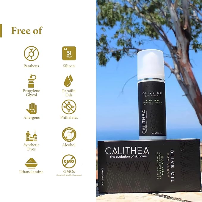 Calithea Day Cream Facial Moisturizer for Healthy, Glowing, Balanced Skin with Aloe Vera, Prickly Pear, Olive Oil-GlimoraGlow