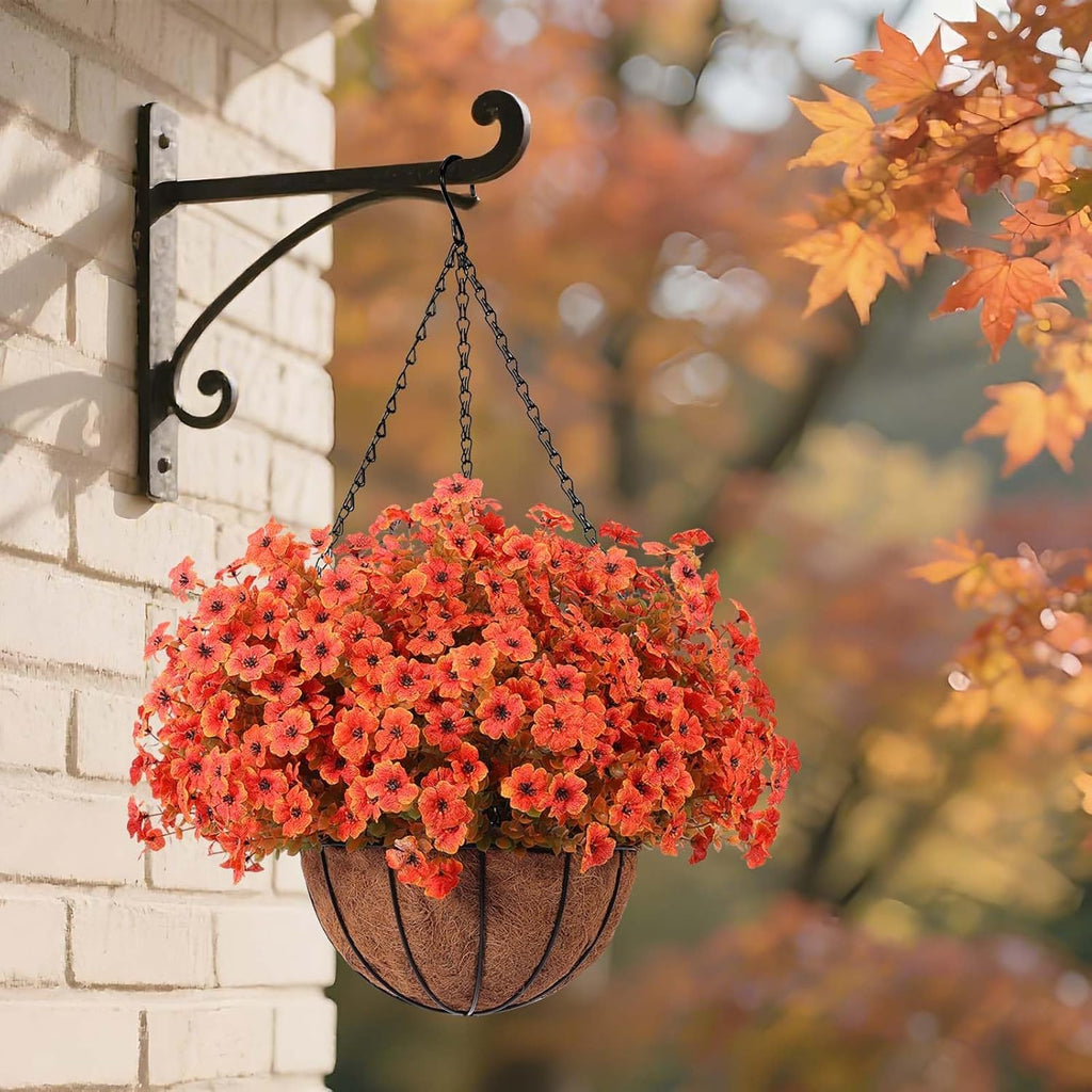 Hananona 36 Pcs Artificial Mum Flowers for Outdoors, Faux Fall Mums Silk Flower for Outside, Fake Orange Flowers for Fall Patio Front Door Planter Autumn Halloween Home Decorations (36, Orange)