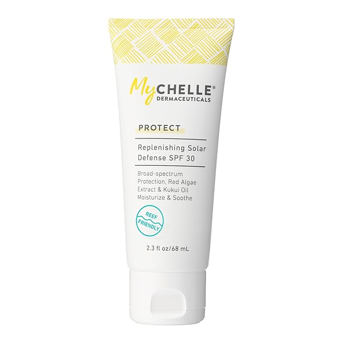 MyCHELLE Dermaceuticals Solar Defense SPF 30 (2.3 Fl Oz) - Moisturizing Reef Safe Sunscreen with Red Algae Extract and Kukui Oil - Travel Size Zinc Sunscreen for Face and Body-GlimoraGlow