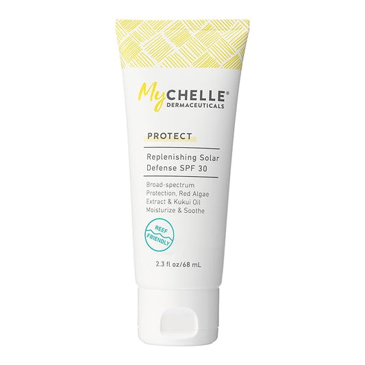 MyCHELLE Dermaceuticals Solar Defense SPF 30 (2.3 Fl Oz) - Moisturizing Reef Safe Sunscreen with Red Algae Extract and Kukui Oil - Travel Size Zinc Sunscreen for Face and Body-GlimoraGlow